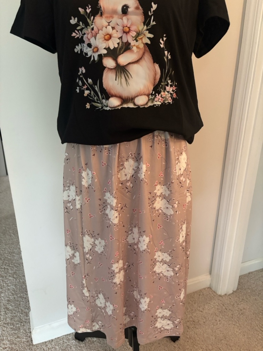 Floral Midi Skirt in Taupe Pink
